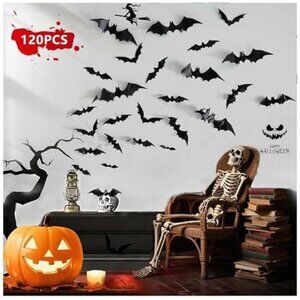 120pcs Halloween Bats Decorations Outdoor Indoor, Halloween Party Supplies, 3D